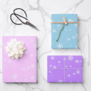 Feuille De Papier Cadeau Pink Blue Purple Snowflakes Noël