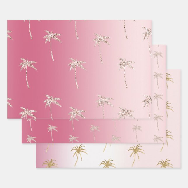 Feuille De Papier Cadeau Pink Blush Gold Parties scintillant Palm Trees Omb (Lot)