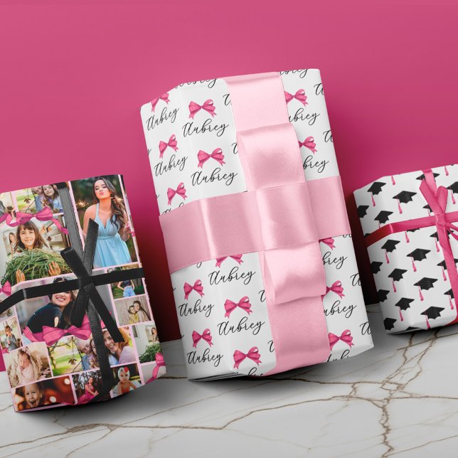 Feuille De Papier Cadeau Pink Bow 12 Photo Collage Motifs (Créateur téléchargé)
