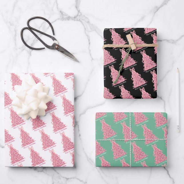 Feuille De Papier Cadeau Pink Bow Pink Christmas Tree (Recto)