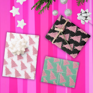 Feuille De Papier Cadeau Pink Bow Pink Christmas Tree
