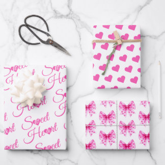 Feuille De Papier Cadeau Pink Bow Sweetheart girl Valentine's Baby shower 