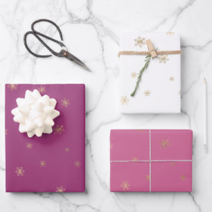 Feuille De Papier Cadeau Pink Boysenberry Christmas Gold Snowflakes