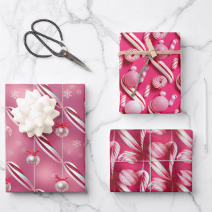 Feuille De Papier Cadeau Pink brillant et Pepperment Candy Lane