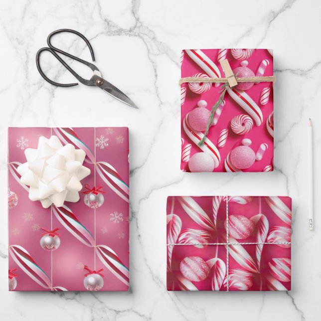 Feuille De Papier Cadeau Pink brillant et Pepperment Candy Lane (Recto)