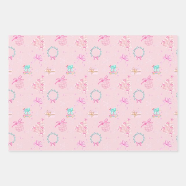 Feuille De Papier Cadeau Pink Christmas Coquette Bow Seamless Pattern (Devant)