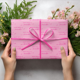 Feuille De Papier Cadeau Pink clair et chaud Happy Sweet 16 mignon Nom de l