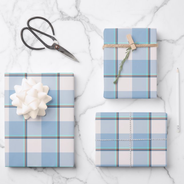 Feuille De Papier Cadeau Pink Cloud and Blue Lagoon Plaid (Recto)