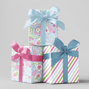 Feuille De Papier Cadeau Pink Cute Blue Paisley Imprimer Motif