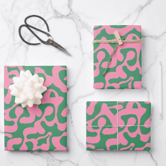 Feuille De Papier Cadeau Pink et vert Abstrait moderne Scala Motif média (Recto)