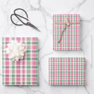 Feuille De Papier Cadeau Pink et vert preppy Plaid