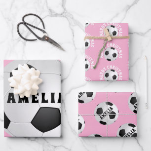 Feuille De Papier Cadeau Pink Football Balls Enfants Nom Noël