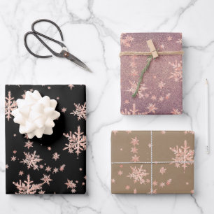 Feuille De Papier Cadeau Pink Gold Snowflakes Black Kraft Purple Dusk