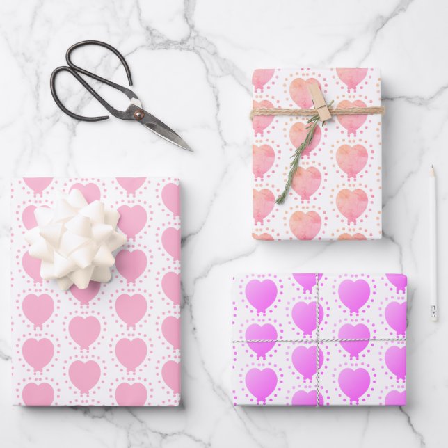 Feuille De Papier Cadeau Pink Heart Polka Dot Motif Abstrait (Recto)