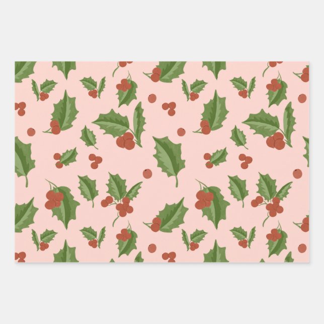 Feuille De Papier Cadeau Pink Holly Gift Wrap (Devant)