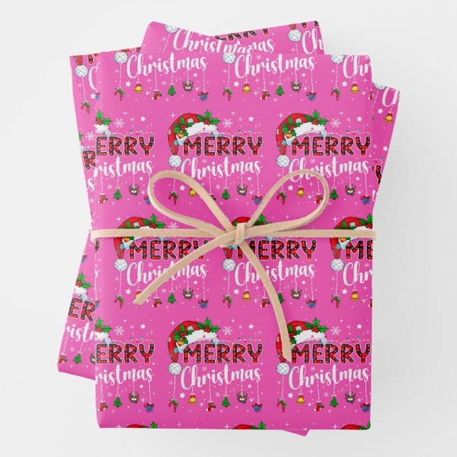 Feuille De Papier Cadeau Pink Merry Christmas Santa Hat Reindeer Xmas Pink (En situation)