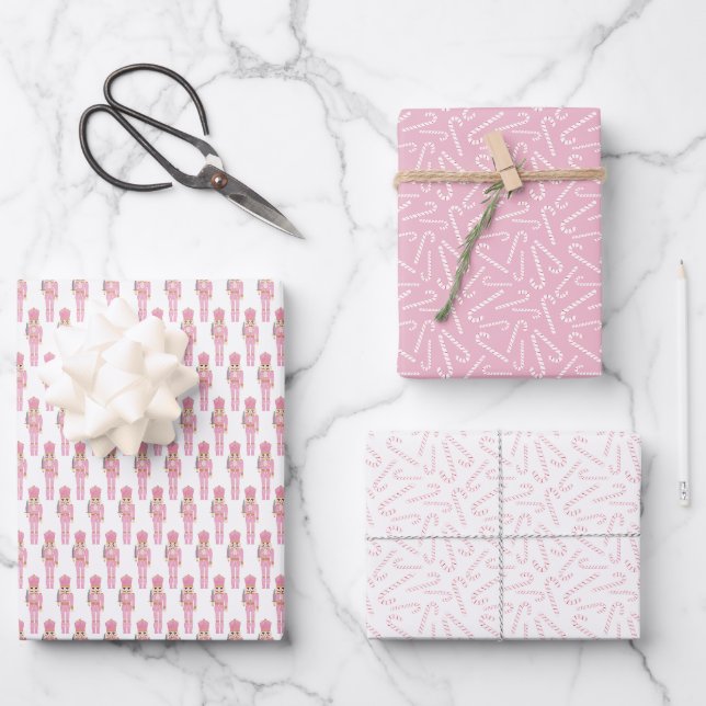 Feuille De Papier Cadeau Pink Nutcracker Sucres de canne Noël (Recto)