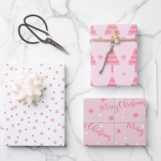 Feuille De Papier Cadeau Pink Pastels Coordonné Noël Set de 3