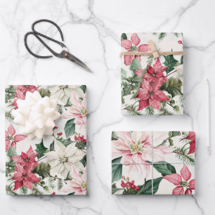 Feuille De Papier Cadeau Pink Poinsettias Noël élégant
