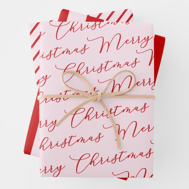 Feuille De Papier Cadeau Pink Red Classic Stripes (En situation)