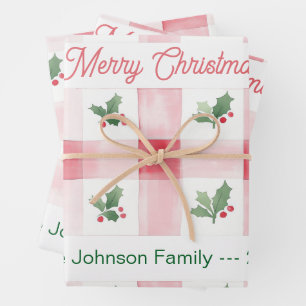 Feuille De Papier Cadeau Pink Red Green Retro Noël personnalisé