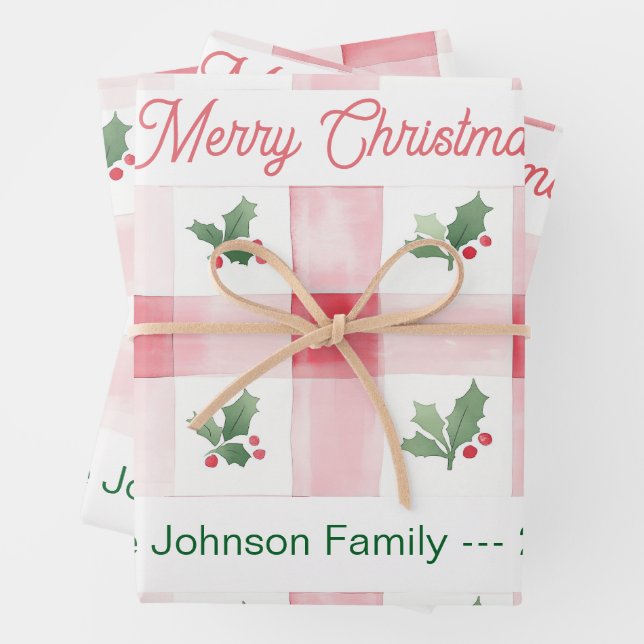 Feuille De Papier Cadeau Pink Red Green Retro Noël personnalisé (En situation)