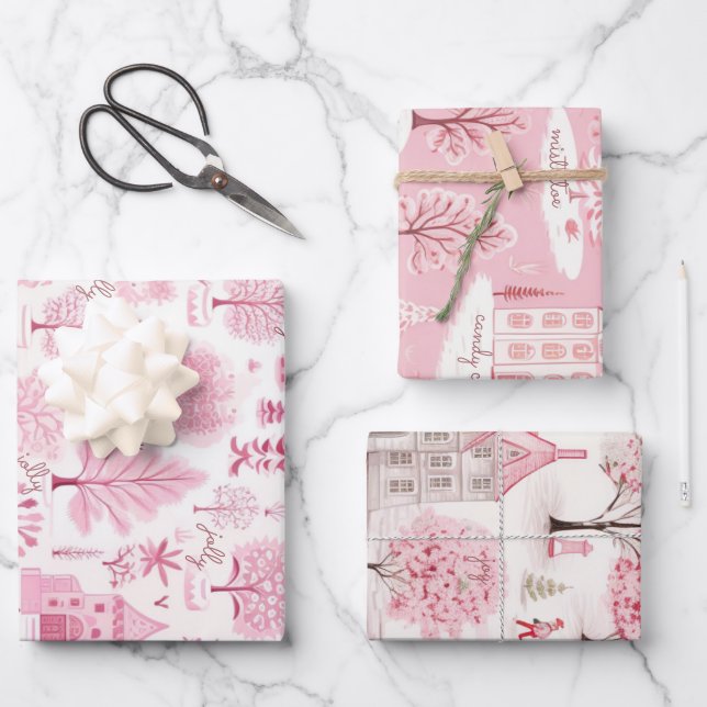 Feuille De Papier Cadeau Pink Snow Winter Wonderies Noël (Recto)