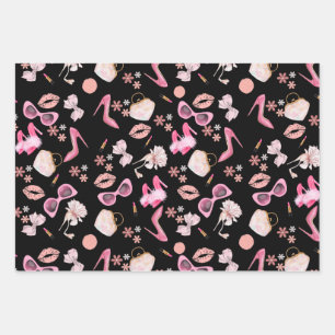 Feuille De Papier Cadeau Pink stiletto Lipstick Bag Lunettes Divorce Party