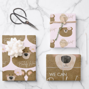 Feuille De Papier Cadeau Pink Teddy Nous Pouvons Attendre Un Baby shower Fi