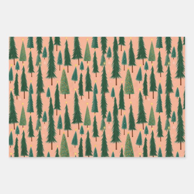 Feuille De Papier Cadeau Pink Tree Gift Wrap, Modern Holiday Wrapping Paper (Devant)