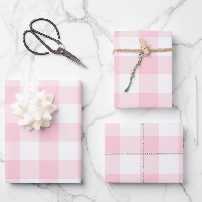 Feuille De Papier Cadeau Pink White En vichy Vérifier Plat (Recto)