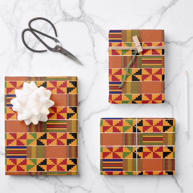 Feuille De Papier Cadeau Pinwheel africaine Kente K70 Set de 3 (Recto)