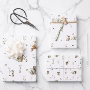 Feuille De Papier Cadeau Pique-nique de Woodland   Baby shower Animaux fore