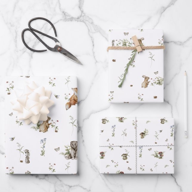 Feuille De Papier Cadeau Pique-nique de Woodland | Baby shower Animaux fore (Recto)