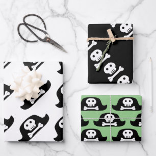 Feuille De Papier Cadeau Pirate Casquette crâne noir Crossbones Motif Enfan