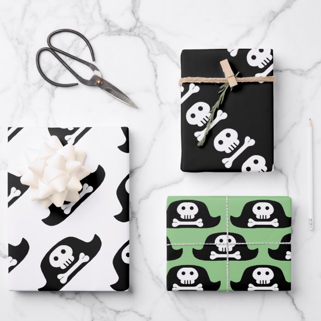 Feuille De Papier Cadeau Pirate Casquette crâne noir Crossbones Motif Enfan (Recto)