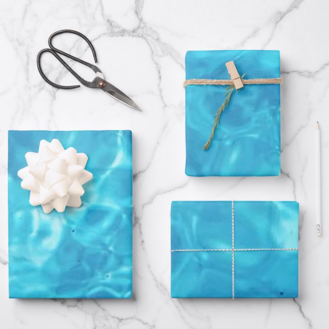 Feuille De Papier Cadeau Piscine aquatique Amusement | Bleu | (Recto)