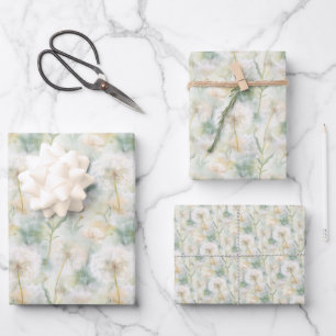 Feuille De Papier Cadeau Pissenlits à l'aquarelle élégante