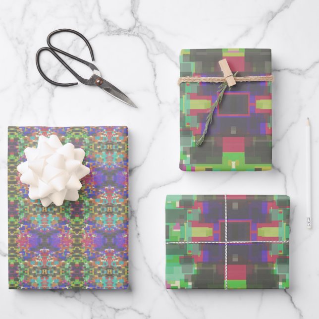 Feuille De Papier Cadeau Pixelated Patterned Beyond Colors Of The Rainbow (Recto)