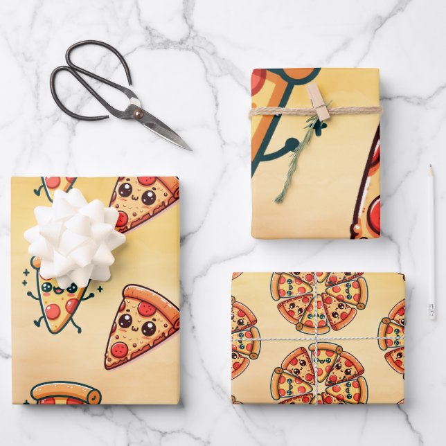 Feuille De Papier Cadeau Pizza Fun (Recto)