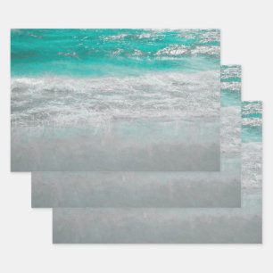 Feuille De Papier Cadeau Plage Côte Turquoise Océan Vagues Art Tropical