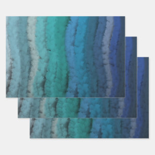 Feuille De Papier Cadeau Plage Côtière Vagues salées sur Noir