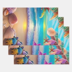 Feuille De Papier Cadeau Plage d'imaginaire mystique coucher de soleil avec