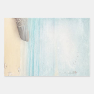 Feuille De Papier Cadeau Plage nautique avec Rowboat & Fishing Net