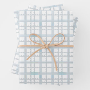 Feuille De Papier Cadeau Plaid bleu clair et blanc