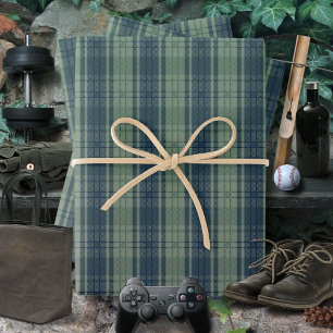 Feuille De Papier Cadeau Plaid Bleu Vert-Masculine