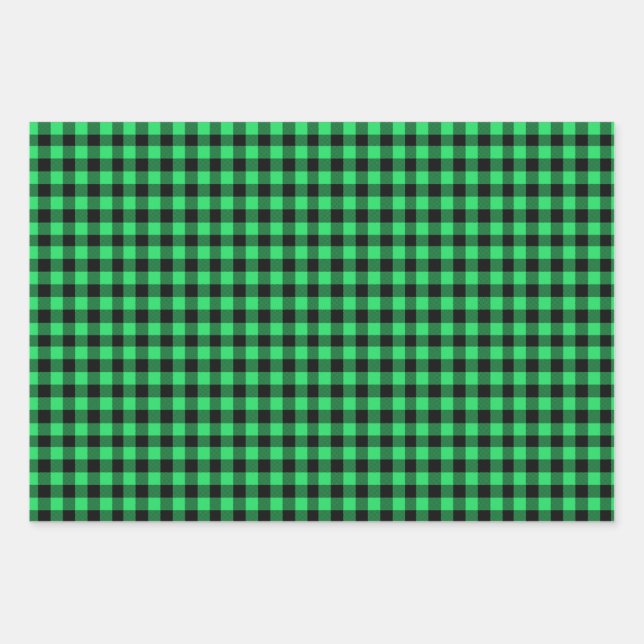 Feuille De Papier Cadeau Plaid de Buffalo Vert (Devant)