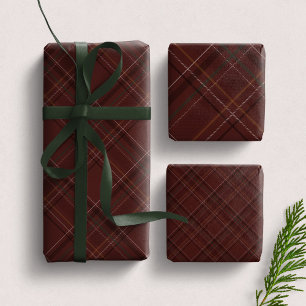 Feuille De Papier Cadeau Plaid de Noël bordeaux foncé élégant pour les fête