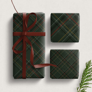 Feuille De Papier Cadeau Plaid de Noël foncé élégant vert chasseur de fêtes