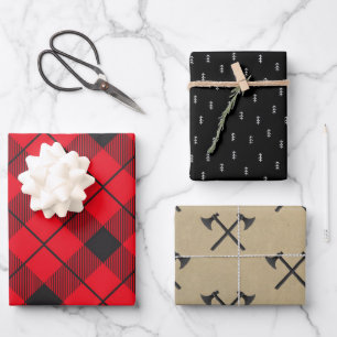 Feuille De Papier Cadeau Plaid Russe de bûcheron  Arbre de Noël et Axes